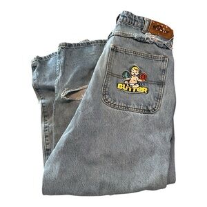 Butter Goods Baggy Jeans 28 Skate Denim Peace Baby Patch Light Wash‎